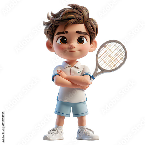 Cartoon Tennis Player:  3D Rendered Boy with Racket