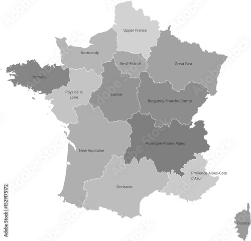 France administrative vector map with region boundaries (Web Mercator projection, PPT-compatible & fully editable)