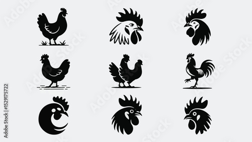 Chicken and Rooster Silhouette Vector Set for Farm and Poultry Design Projects