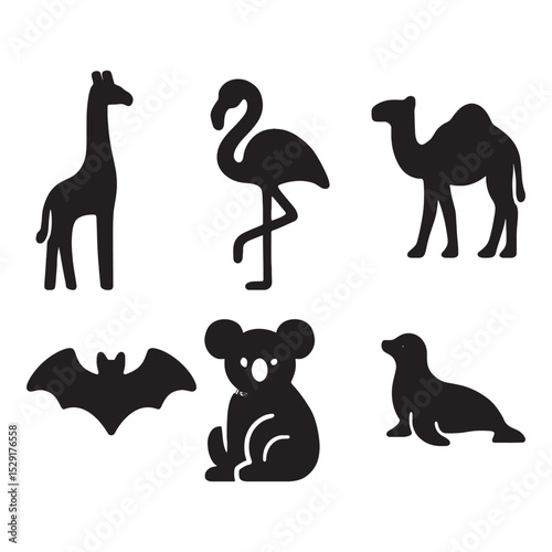 Collection of Safari Animal Silhouettes Giraffe Flamingo Camel Koala and Bat
