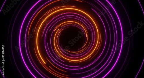 Neon spiral on black background.