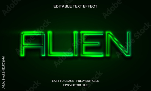 Alien text, editable text effect template, futuristic neon green glow text style typeface