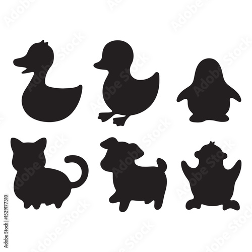 Cute Duck Silhouettes Waddle and Swim Playful Waterfowl Animal Designs