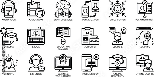Collection of Line Icons Education, Learning, and Knowledge Resources
