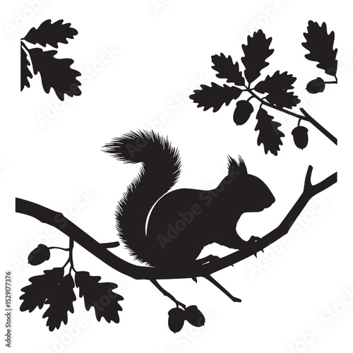 Cute Squirrel Silhouette on Tree Branch Playful Forest Creature Vector Art