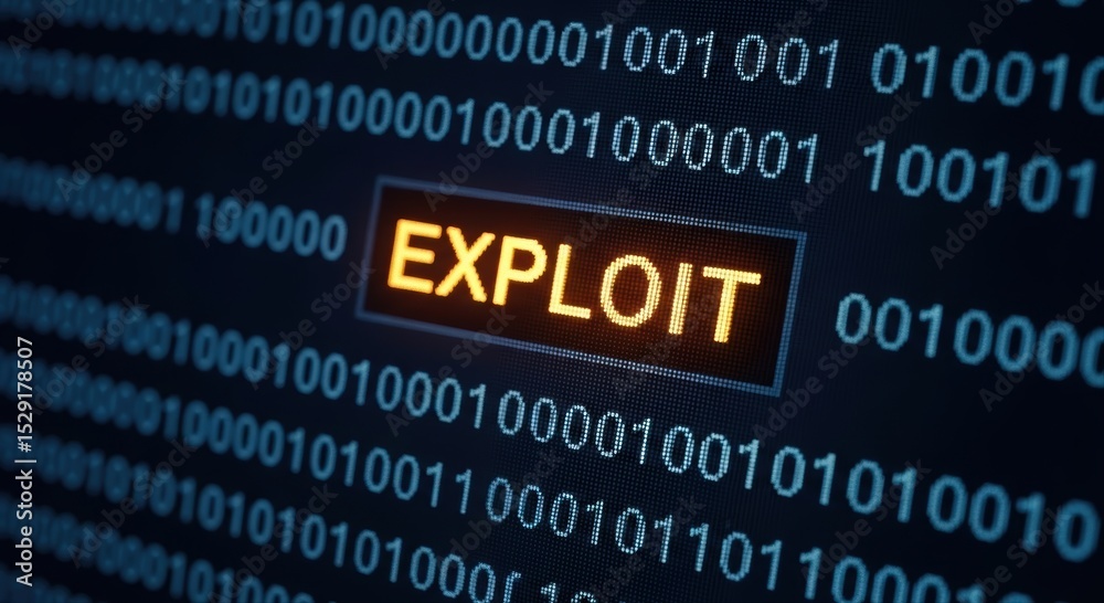 Obraz premium Exploit word highlighted in binary code representing cybersecurity and digital threats