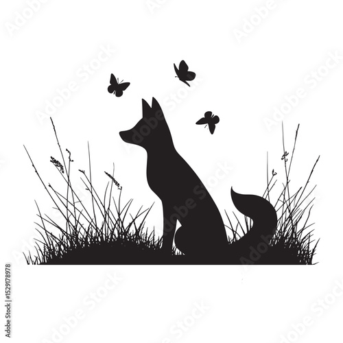 Elegant Deer Silhouette with Antlers Standing Gracefully in a Peaceful Landscape