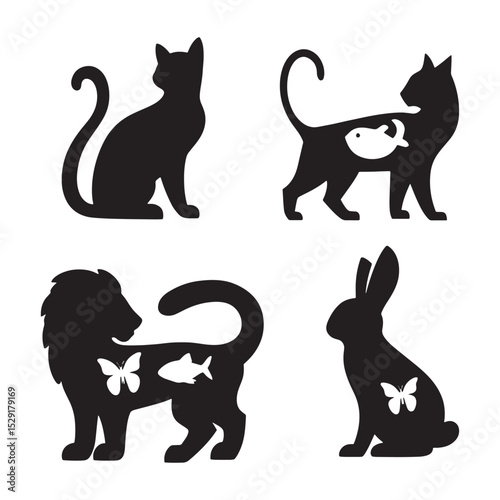 Elegant Fox and Butterfly Silhouettes Serene Wildlife Scene with Flying Insects