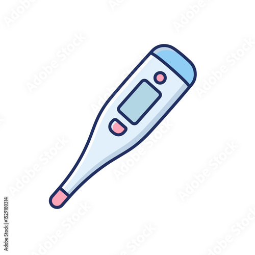 Digital thermometer icon in flat design with blue and pink colors  