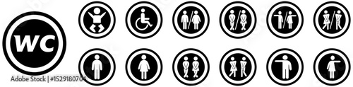 Toilet icons set, Man and woman symbol Set, toilet signs, WC toilet signs, vector illustration
