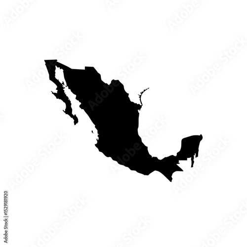 Outline of Mexico map in black silhouette on white background  