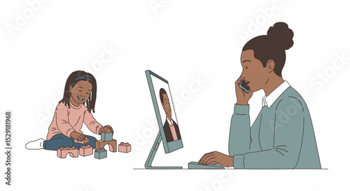 Remote Work Balance: Mother, Child, and Virtual Call