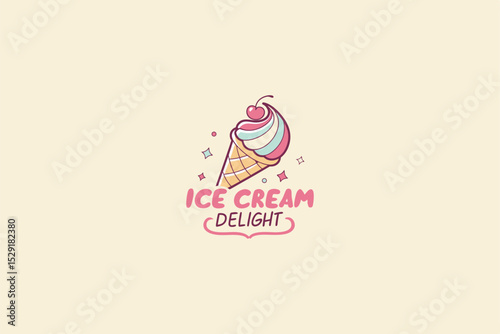 Charming minimalist ice cream scoop logo with delicate layout, ideal for frozen yogurt or gelato shop
