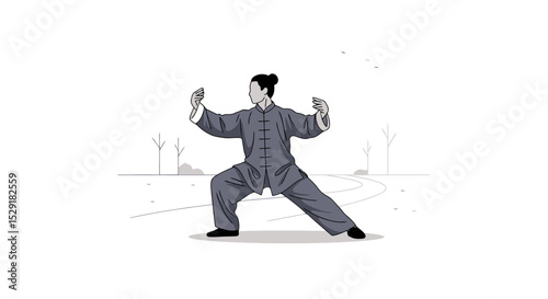 Tai Chi Serenity: A Minimalist Wellness Illustration