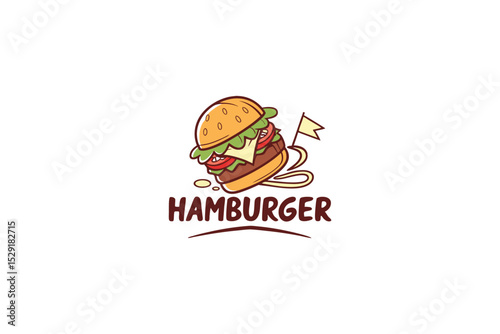 Detailed hamburger logo with realistic toppings, perfect for premium burger outlet branding