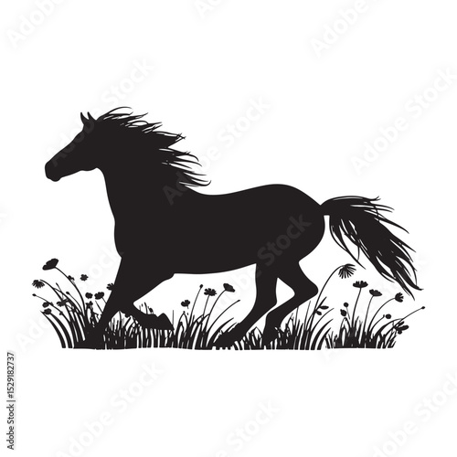Powerful Horse Silhouette Galloping with Flowing Mane Dynamic Equine Art