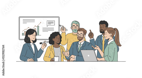 Diverse Team Brainstorming Session in Modern Office