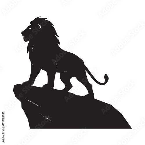 Proud Lion Silhouette Standing on Rocky Peak Regal and Dominant Wildlife Vector