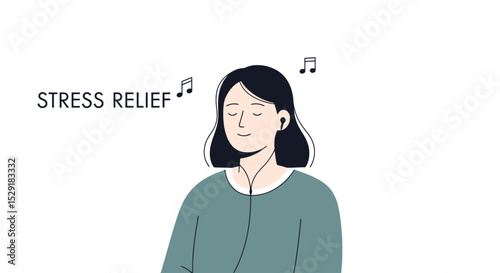 Serene Woman Listening to Music for Stress Relief