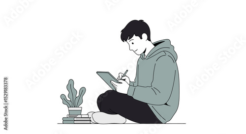 Digital Artist at Work: Creative Illustration on Tablet