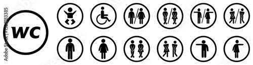 Toilet icons set, man and woman symbol, toilet signs, WC toilet signs, vector illustration