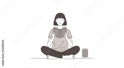 Serene Reader: Minimalist Illustration of Woman Reading