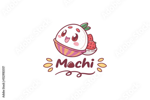 Cute Mochi dessert mascot logo in pink with Asian inspiration