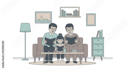 Family Reading Together: Cozy Home Illustration