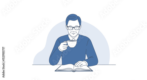 Man Reading with Coffee: Serene Illustration