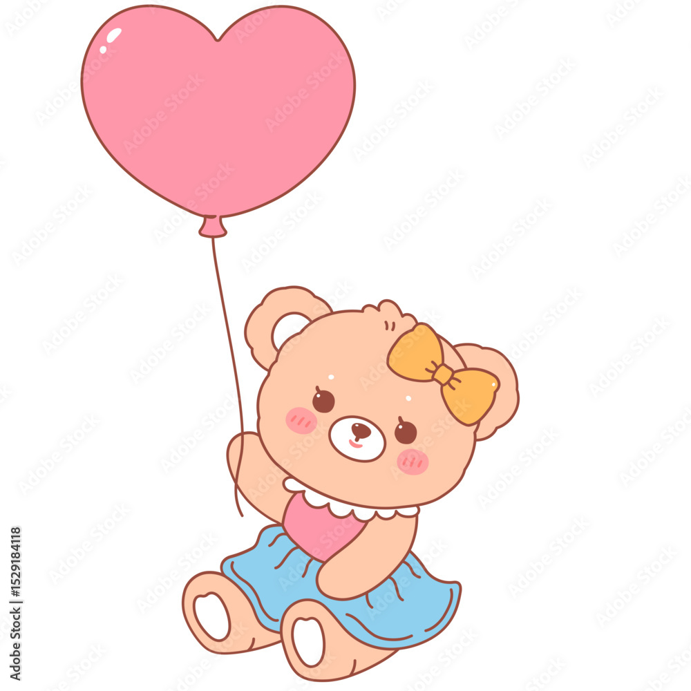 Obraz premium Cute bear holding heart balloon decoration cartoon illustration