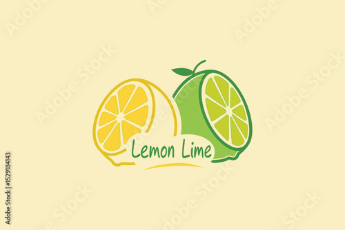 Simple lemon lime beverage logo with duo citrus