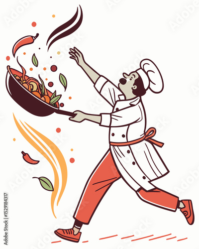Chef's Fiery Wok Express Asian Cuisine - Delicious Vegetables Tossed in a Flaming Pan