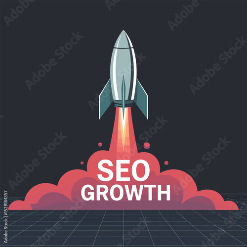 Seo growth rocket launch illustration