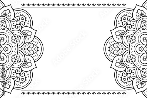 Frame in eastern tradition. Stylized with henna tattoos decorative pattern for decorating covers for book, notebook, casket, magazine, postcard and folder. Flower border in mehndi style.