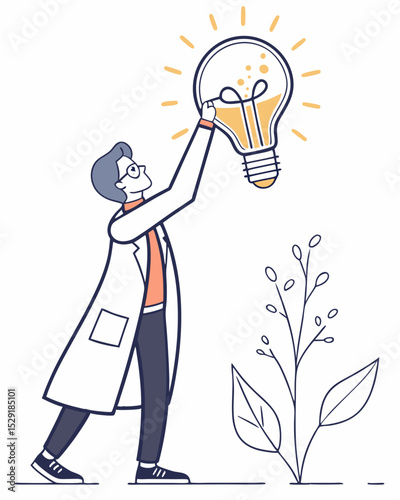 Illuminating Scientific Breakthrough Scientist Holding a Beaker of Ideas