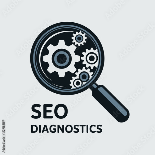Seo diagnostics magnifying glass gear icon