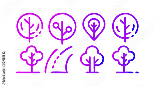 Stylized Tree Icons Top-Down Urban Landscaping Set - Vector Graphics