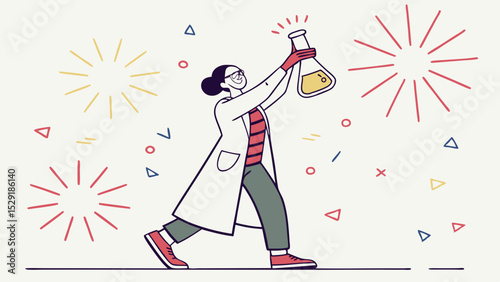 Celebrating Scientific Breakthrough A Scientist's Triumphant Discovery, Fireworks of Success