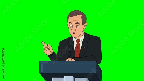 Cartoon Politician Giving Speech, Green Screen Loop Animation