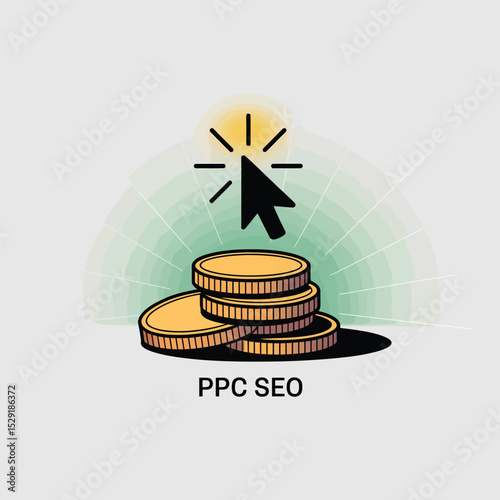 Ppc seo marketing concept illustration with coins and cursor