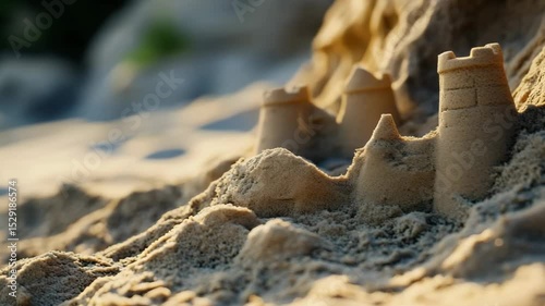 Animation of sand castle on the beach, vacation mood