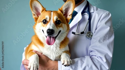 happy  vet doctor with dog at vet clinic

