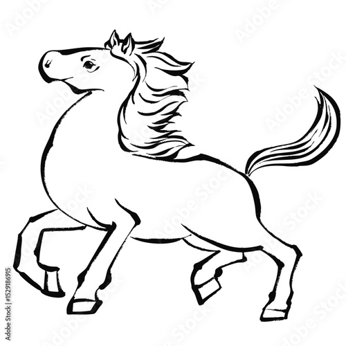 午年、年賀素材、筆タッチの走る馬のイラスト