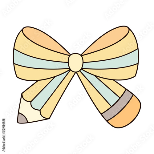 Coquette pencil bow clipart, Cute teacher pencil, Teacher Appreciation, Back to school hand drawn vector illustration in flat style