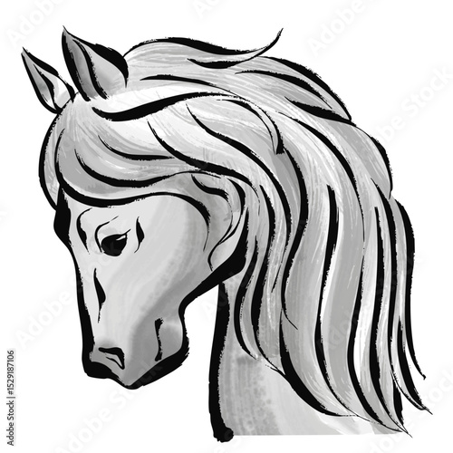 水墨画風の午年、年賀状に使える馬のイラスト素材