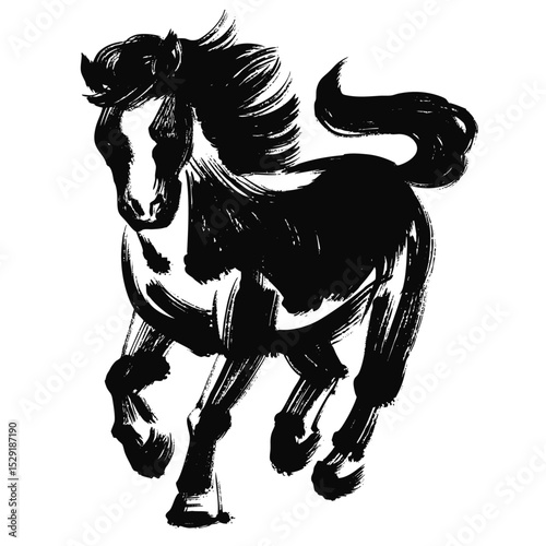 午年、年賀素材、墨・筆タッチの馬のシルエットイラスト