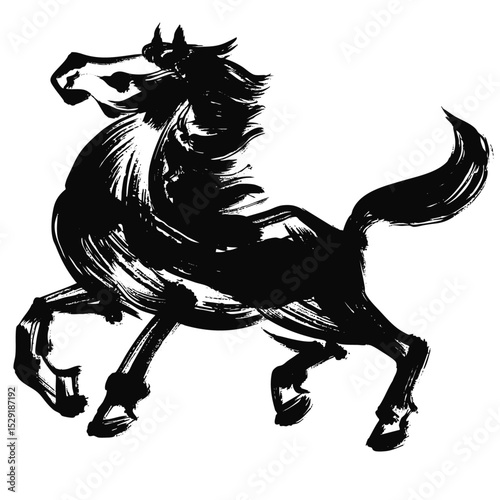 午年、年賀素材、墨・筆タッチの馬のシルエットイラスト