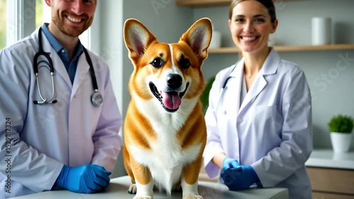 Veterinarian and assistant in vet clinic at work.
