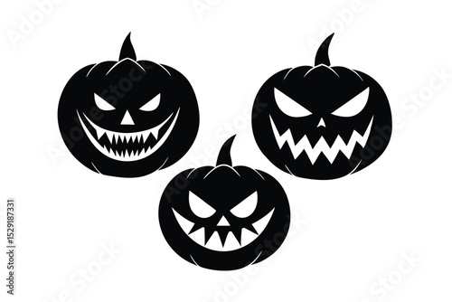 Evil pumpkin face variations in scary theme vector art illustration