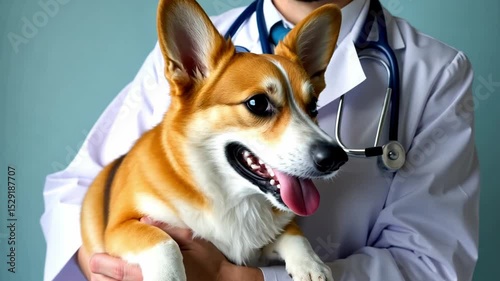 happy  vet doctor with dog at vet clinic